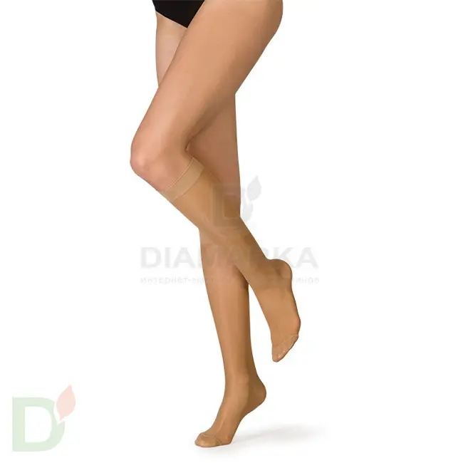 Гольфы компрессионные прозрачные JW-121, 2 класс компрессии, Бежевый / Черный