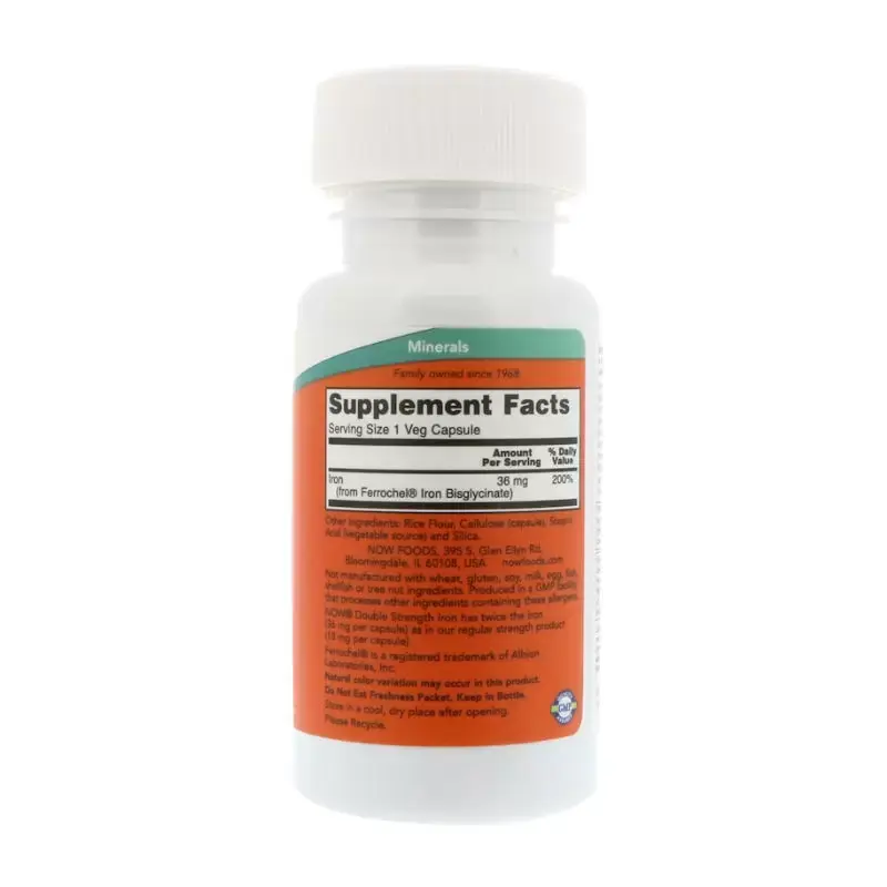 Витамины NOW Железо двойной силы для поддержания иммунитета и ЦНС, 36 мг, 90 шт в Краснодаре