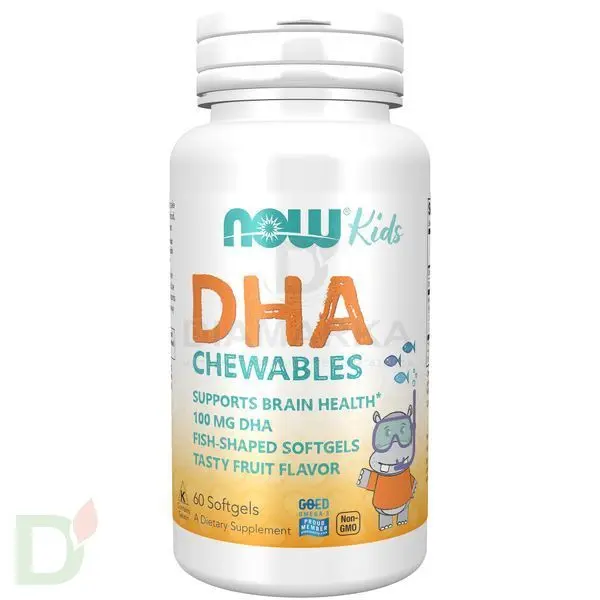 Витамины NOW Омега-3 детская для улучшения памяти и внимания, жевательные пастилки, 1000DHA, 60 шт в Краснодаре