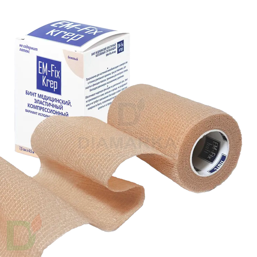Бинт эластичный когезивный EM-Fix krep бежевый, 7,5 см х 4,5 м в Краснодаре