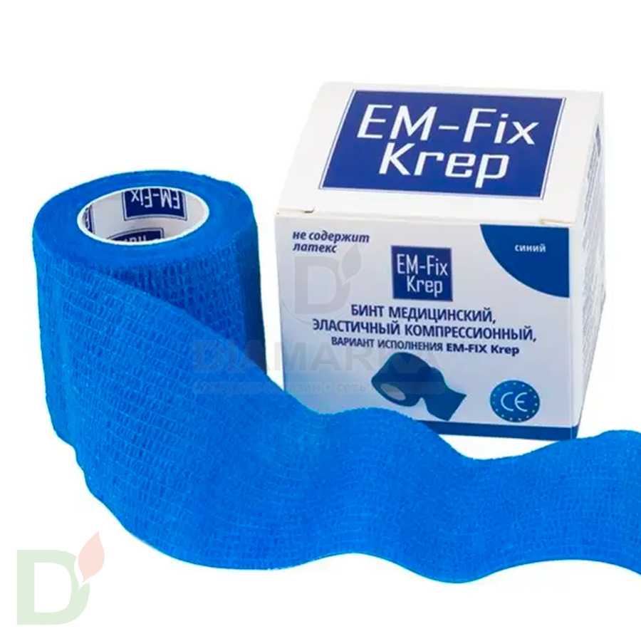 Бинт эластичный когезивный EM-fix krep Синий, 5 см х 4,5 м в Краснодаре