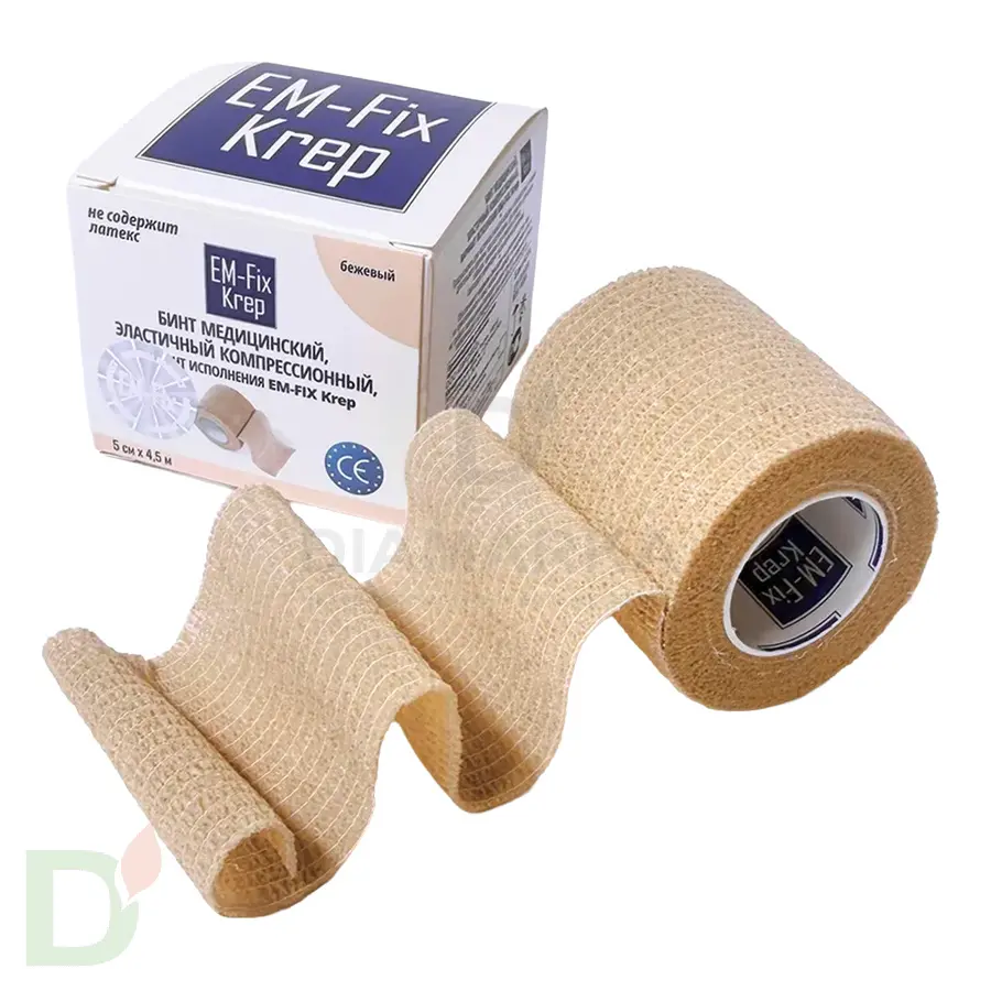 Бинт самофиксирующийся EM-fix krep БЕЖЕВЫЙ, 5 см х 4,5 м