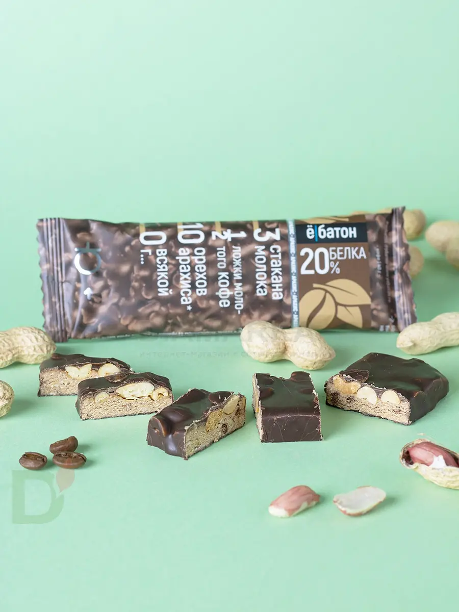 Батончик протеиновый Ё/батон "Арахис-Кофе" в шоколадной глазури 40гр в Краснодаре