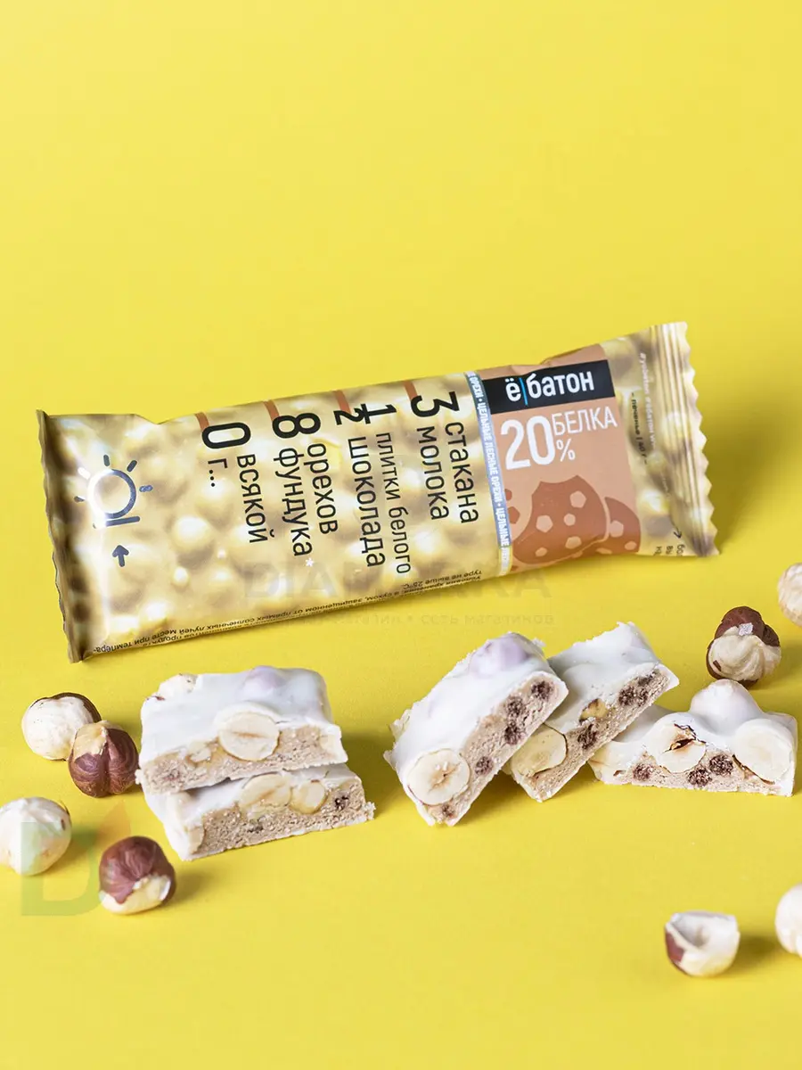 Батончик протеиновый Ё/батон "Лесной орех-Печенье" в белой глазури 40гр в Краснодаре